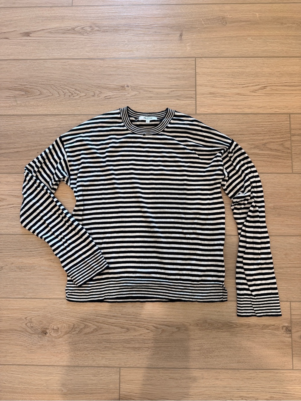 Madewell Merino Wool-Silk Blend Crewneck Striped Sweater